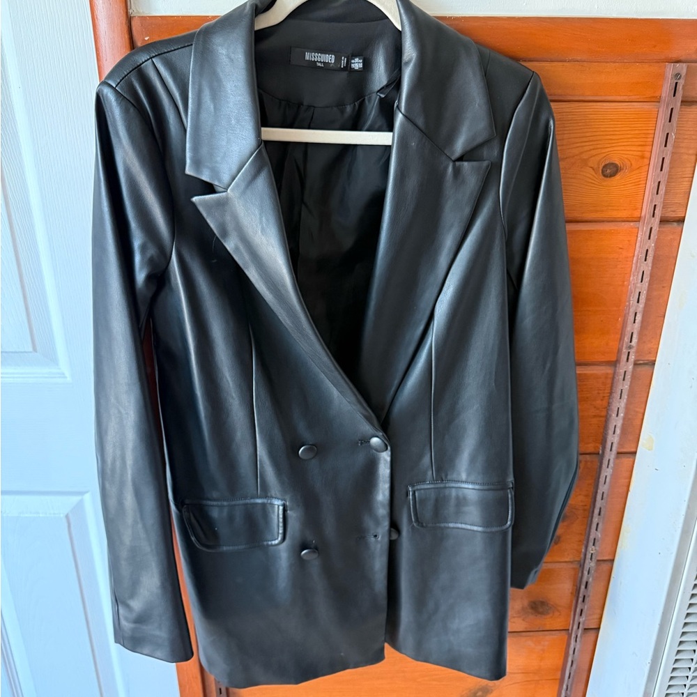 Missguided Tall + Black Faux Leather Blazer | SZ 4